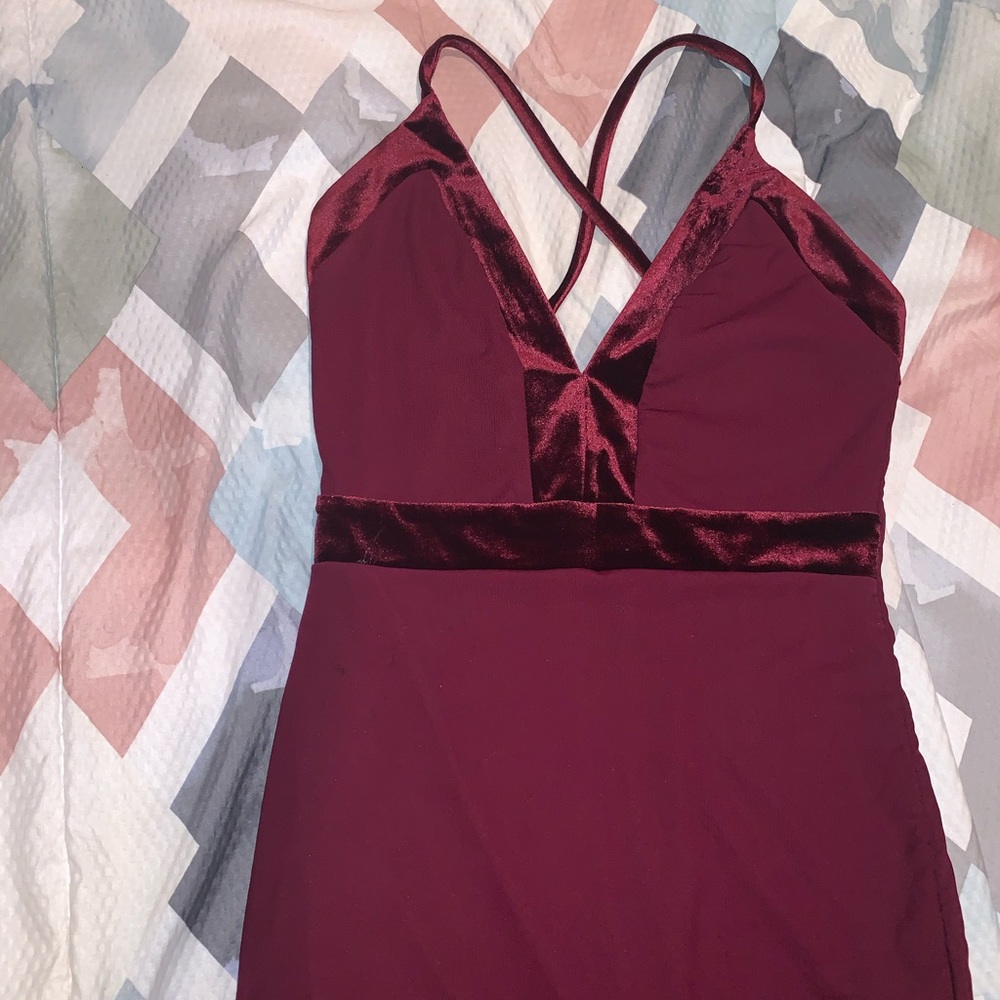 A burgundy dress